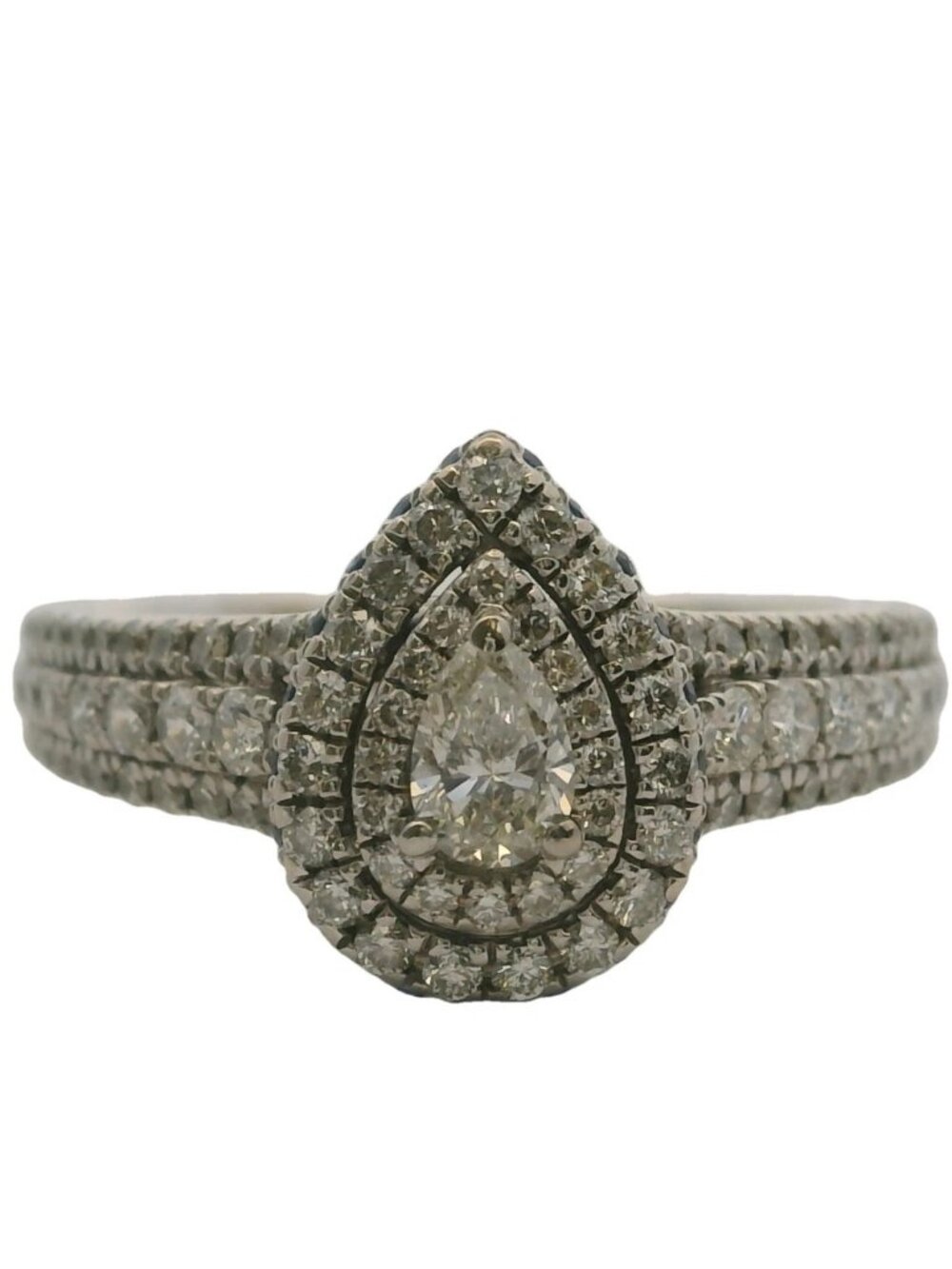 Vera Wang Love Pear Diamond Double Halo 14kt Gold Engagement Ring Size 8.75